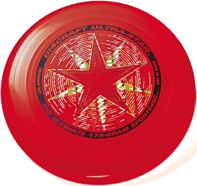 Rote Discraft Ultra-Star Frisbee Disc mit Stern-Design, 175 Gramm, ideal für Ultimate Frisbee.