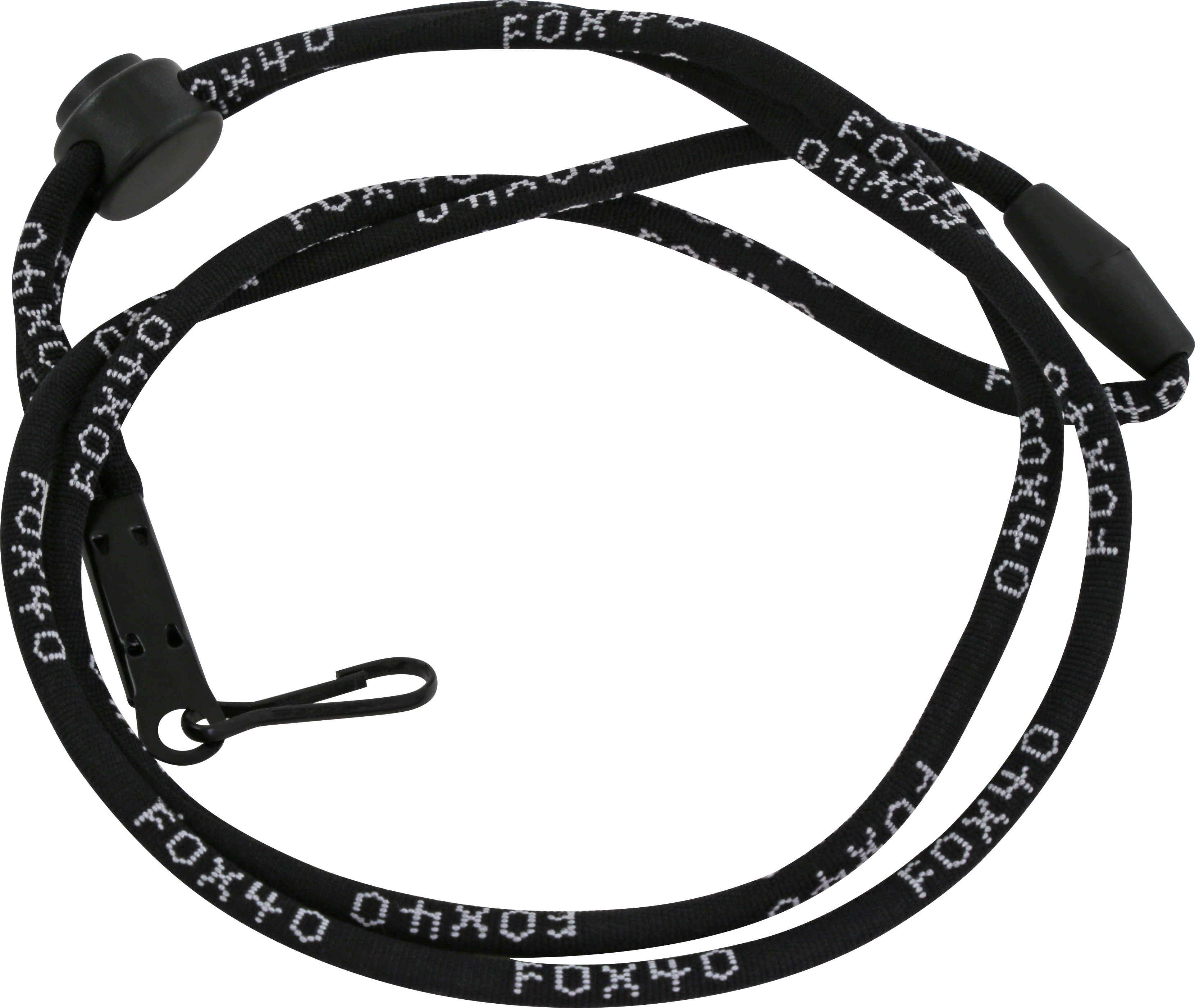 Schwarzes Lanyard mit Schriftzug 'FOX40' und Karabinerhaken, ideal für Pfeifen oder Schlüssel