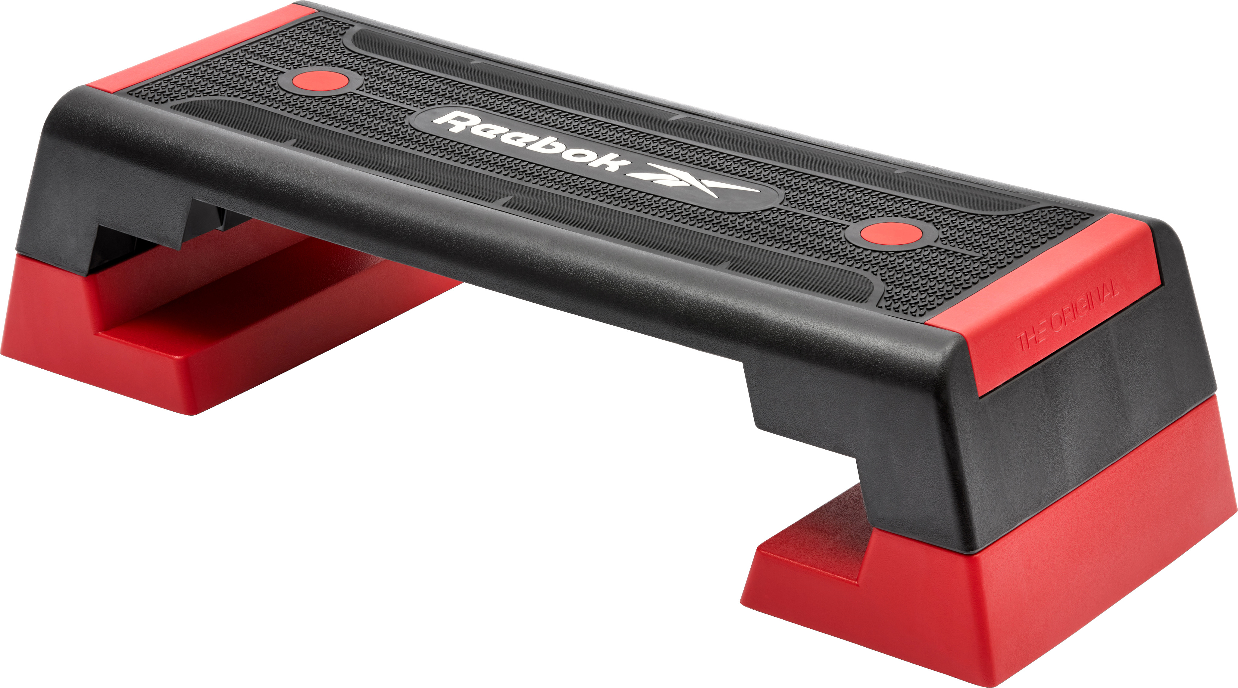 Schwarzes und rotes Reebok Step Brett für Fitnessübungen