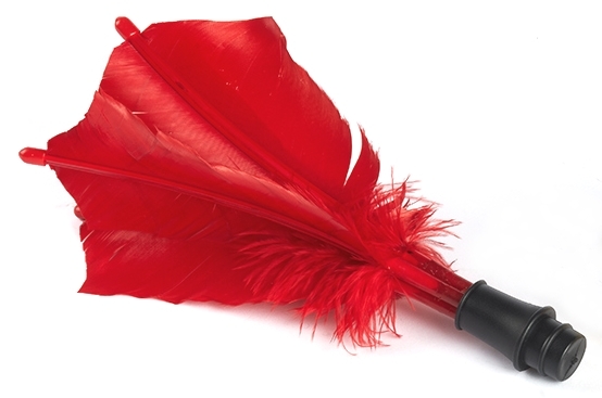 Roter Federkitzler mit schwarzem Griff für sinnliche Anwendungen
