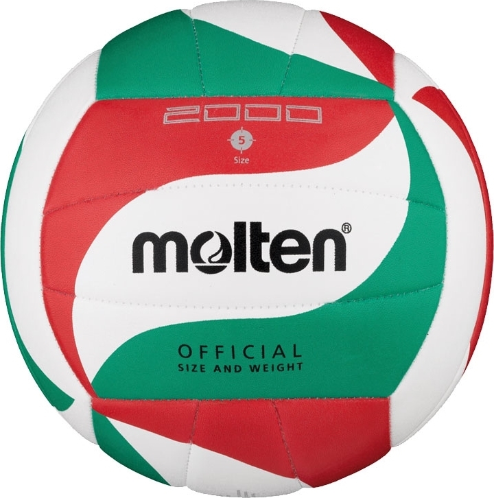 Volleyball von Molten in rot-grün-weißer Farbkombination, Größe 5, mit offiziellem Gewicht und Größe für Turniere