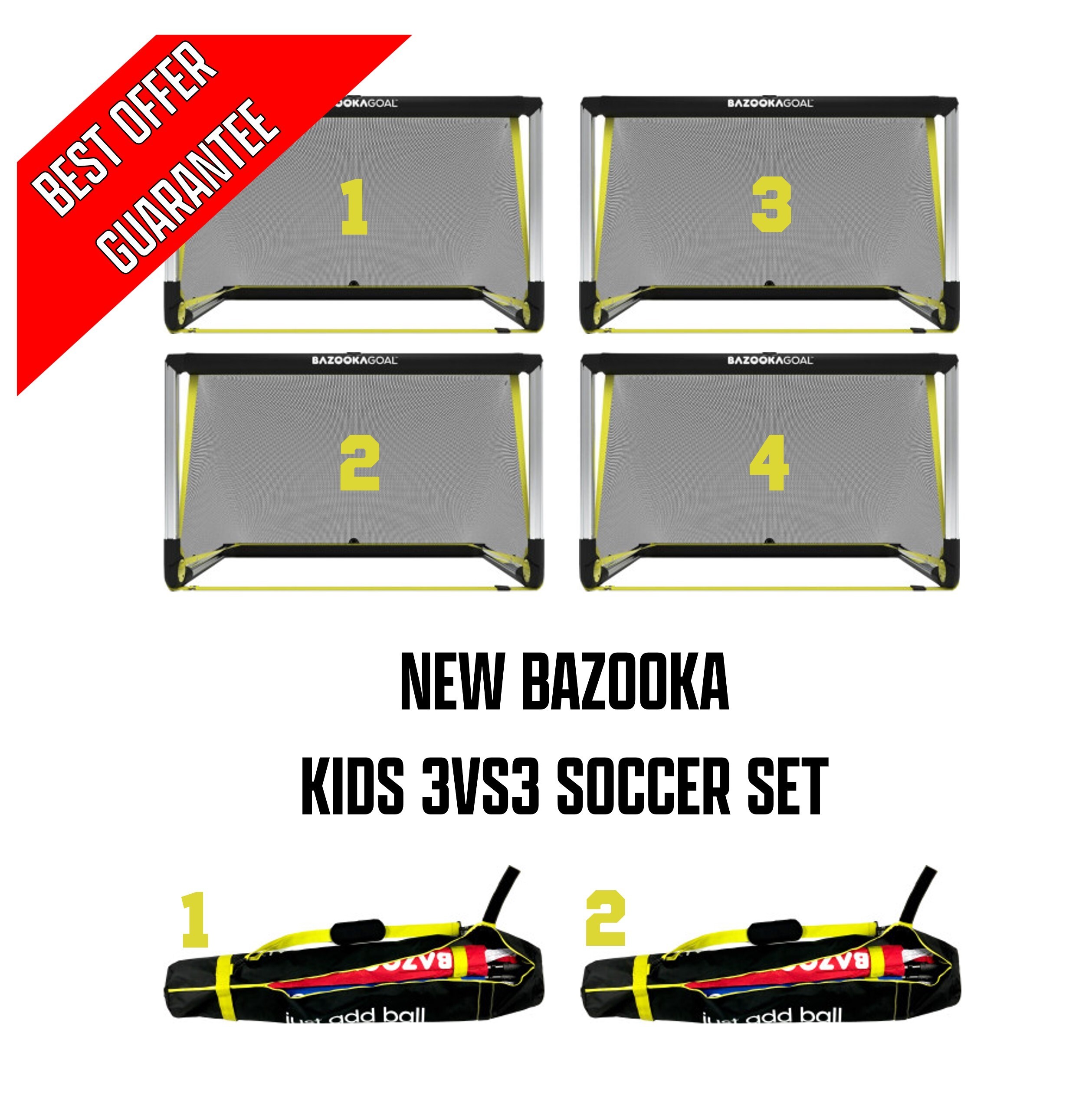 Bazooka Kids 3v3 Fußball-Set mit vier Toren und Tragetaschen