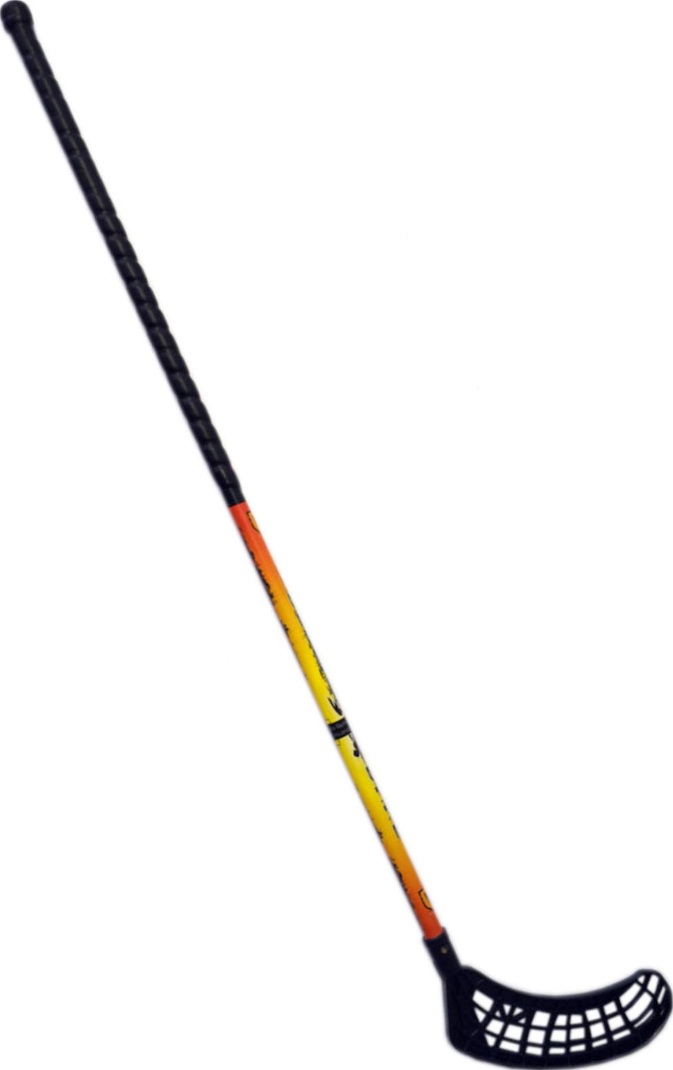 Floorball Schläger mit schwarzem Schaft und gelb-orangem Design