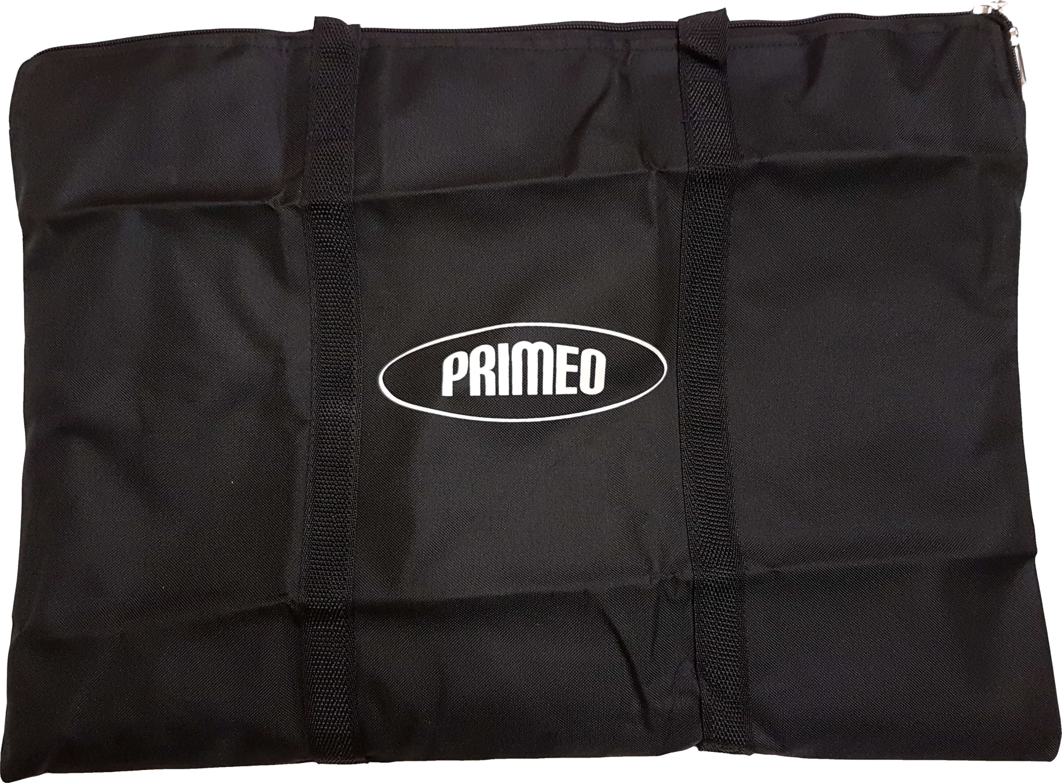 Schwarze Tragetasche mit PRIMEO-Logo, ideal für den Transport von Gegenständen