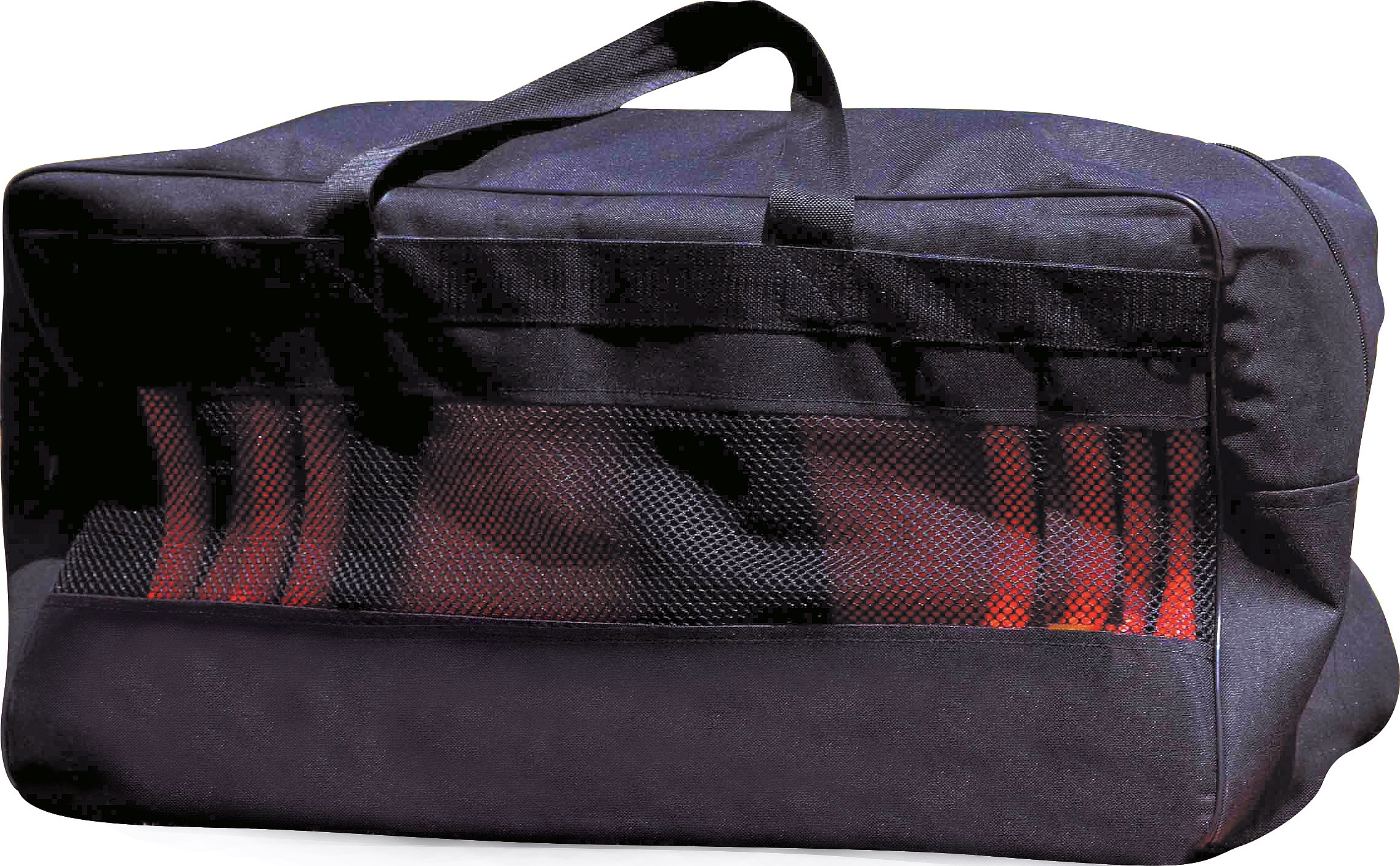 Schwarze Tasche aus robustem Material mit Netzfenster und Tragegriff, geeignet für Kabel und Zubehör
