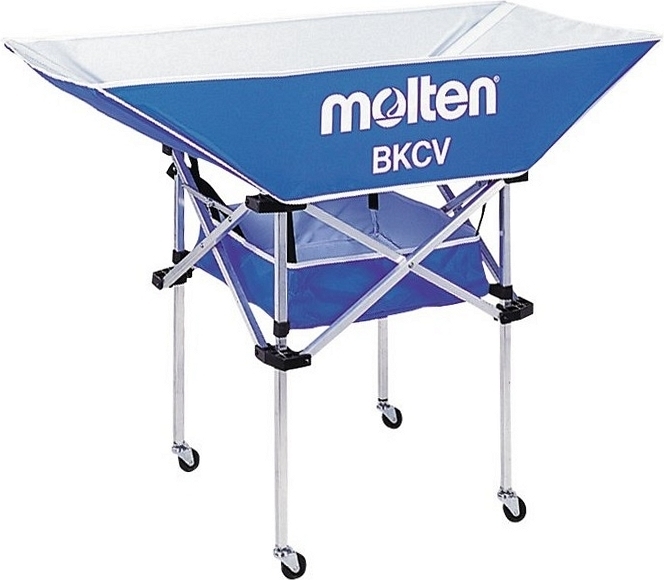 Blauer Molten BKC Ballwagen mit stabilem Gestell und Rollen für den Transport von Bällen