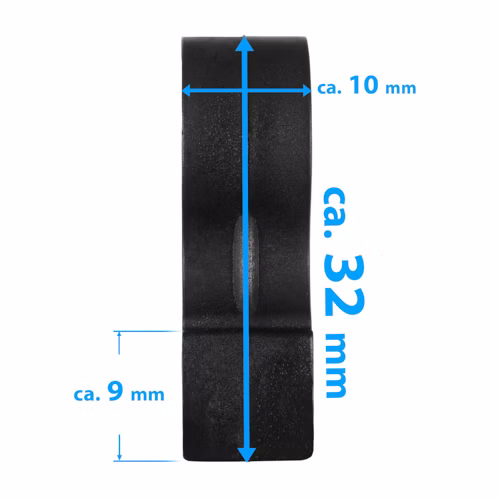 Rullo in plastica nera con dimensioni 32x10x9 mm