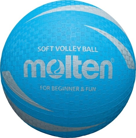 Blauer Volleyball mit der Aufschrift 'Molten Soft Volleyball for Beginner & Fun'