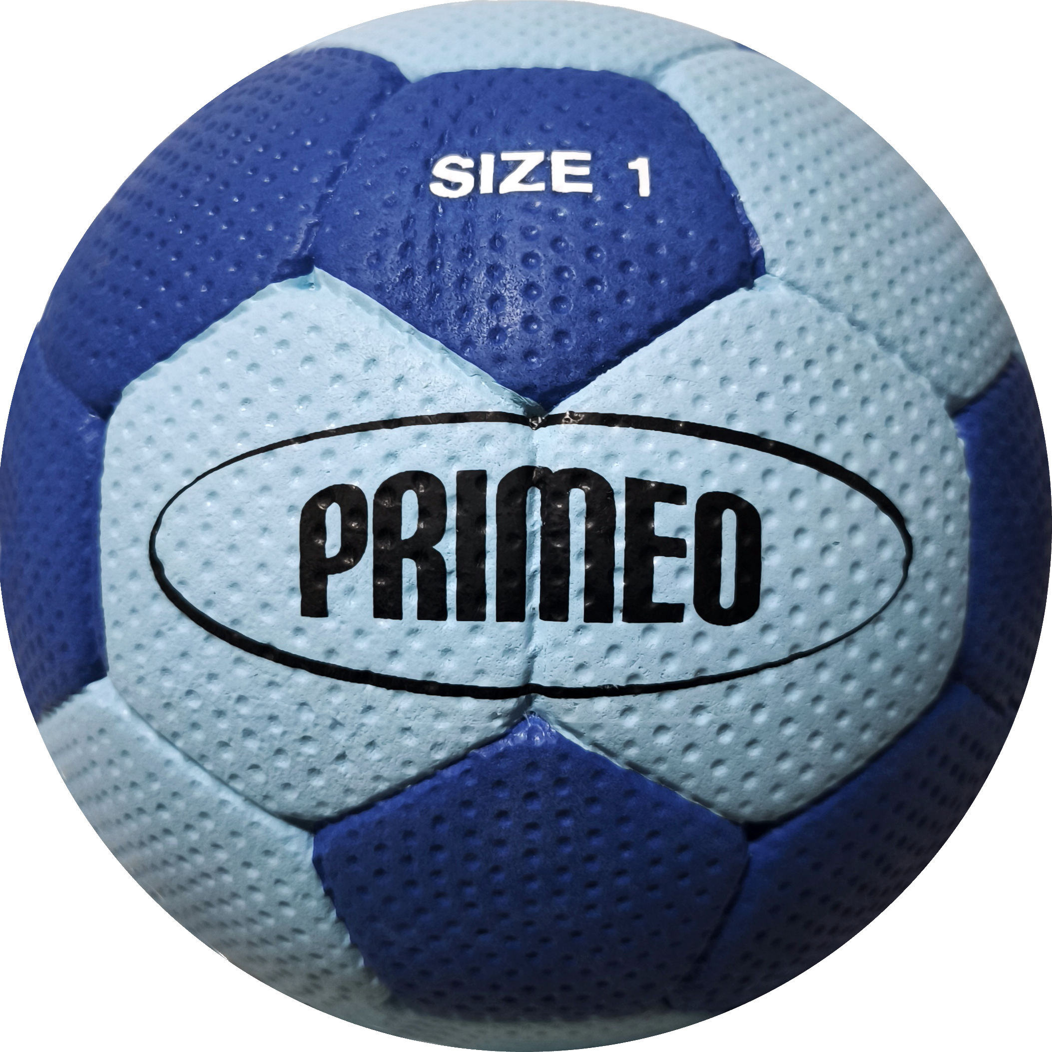 Blau-hellblauer Handball Größe 1 mit Primeo-Logo
