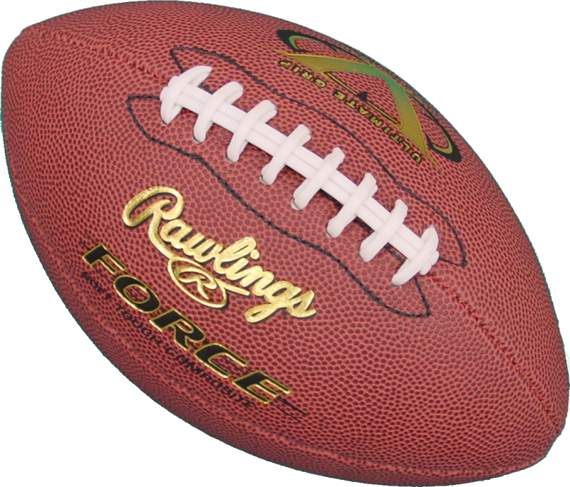 Nahaufnahme eines Rawlings American Footballs, Modell Force, mit präzisen Nähten und klassischem Design