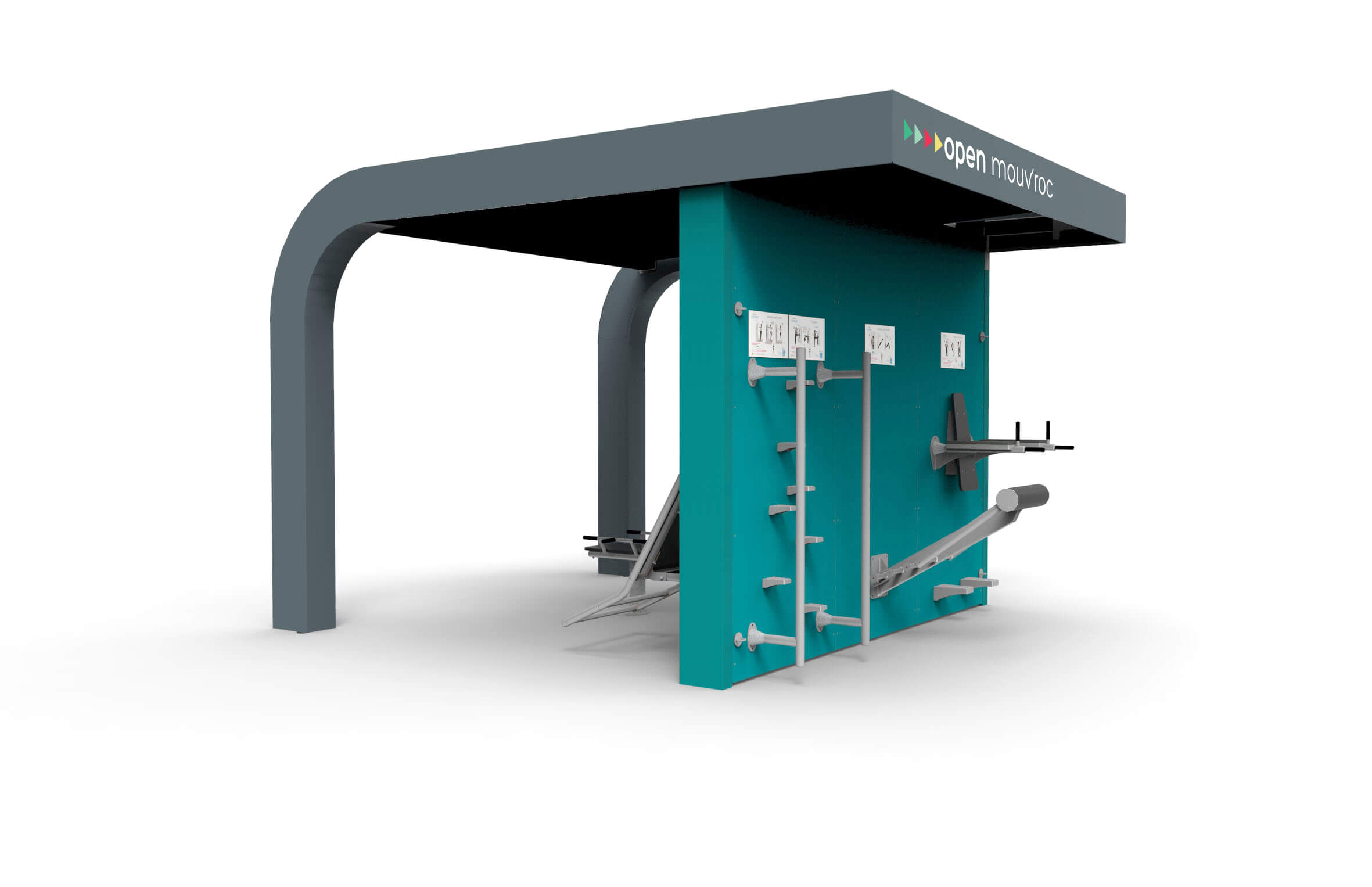 Modulares Outdoor-Fitnessgerät mit verschiedenen Trainingsstationen