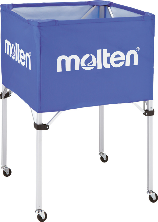 Mobiler blauer Ballwagen mit Molten-Logo für Sportbälle, ideal für Training und Wettkämpfe