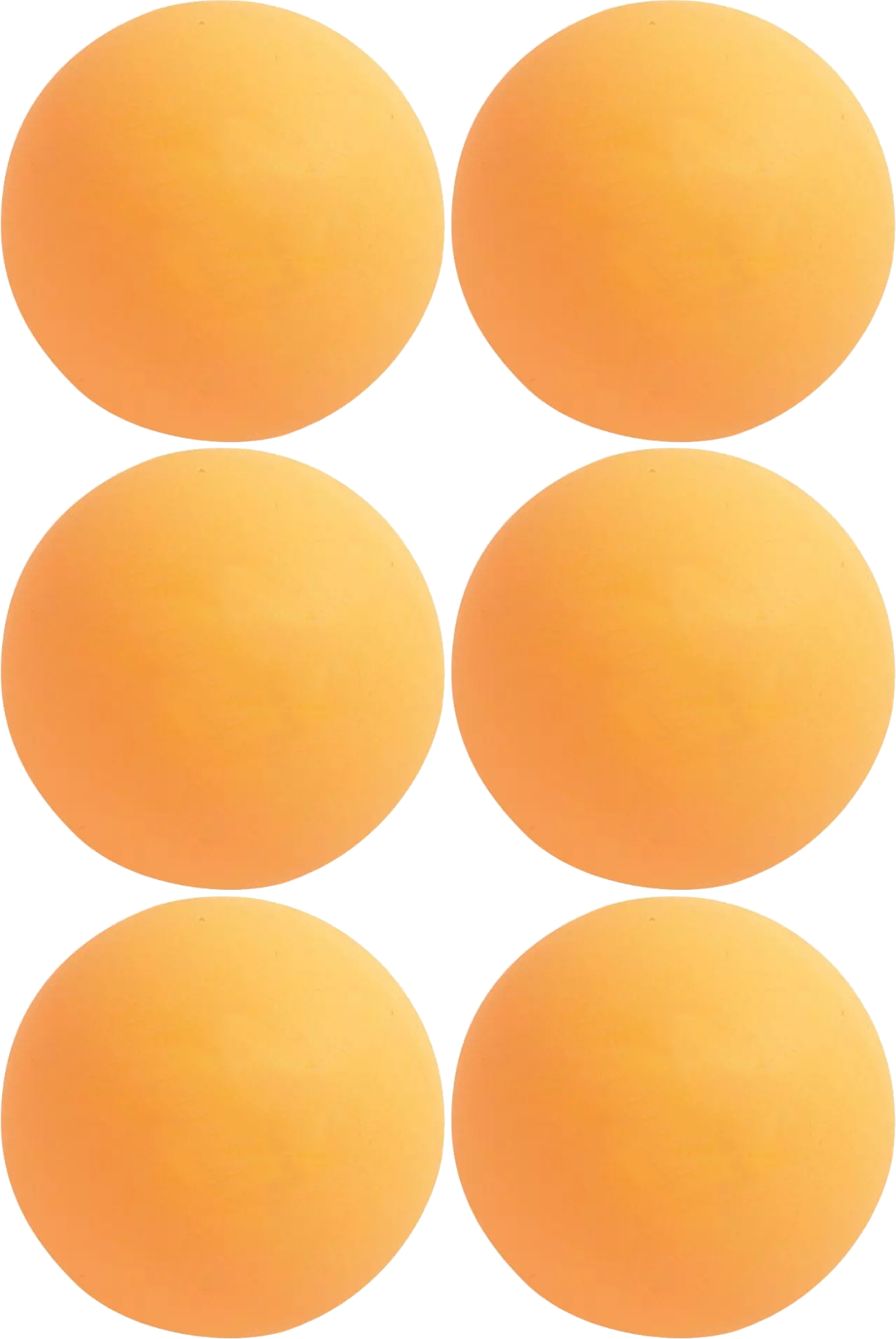 Gros plan sur six balles de ping-pong orange, disposées de manière régulière