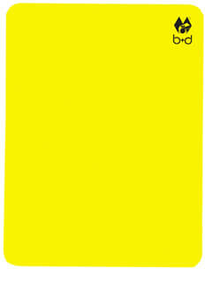 Eine leuchtend gelbe Kunststoff-Karte mit abgerundeten Ecken und dem b+d Logo oben rechts.