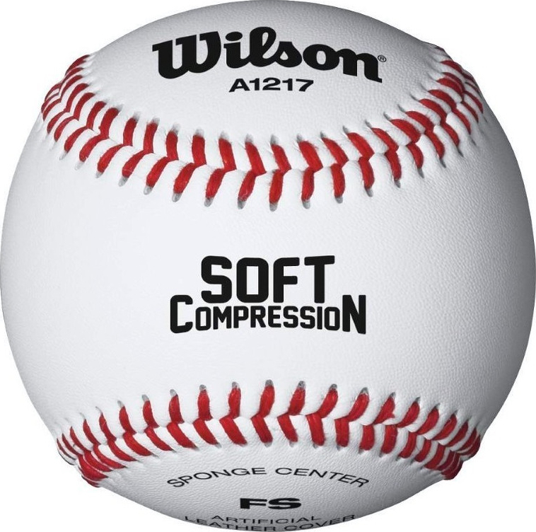 Wilson A1217 Soft Compression Baseball mit roter Naht und weißer Oberfläche, ideal für Training und Spiel.
