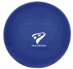 Blauer Gymnastikball mit RUCANOR-Logo