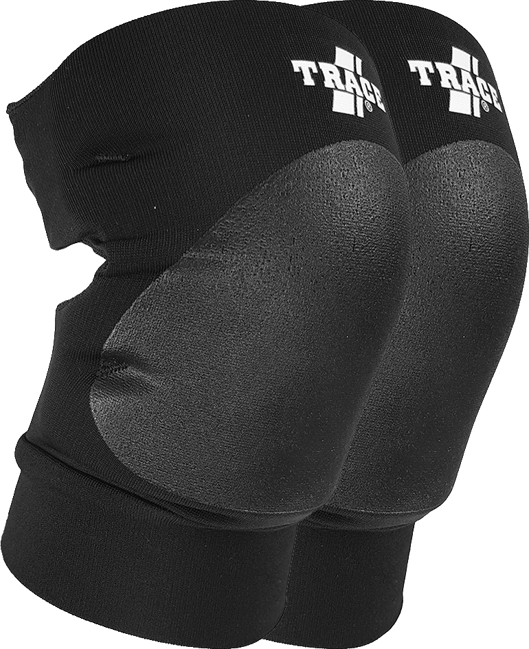 Ein Paar schwarze Knieschoner mit verstärkter Polsterung für Komfort und Schutz bei sportlichen Aktivitäten