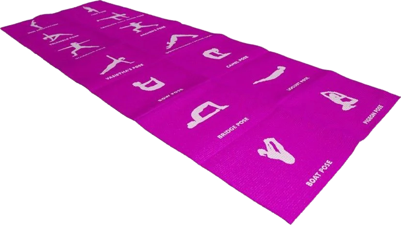 Tapis de yoga violet avec impression blanche de différentes poses de yoga pour soutenir l'entraînement