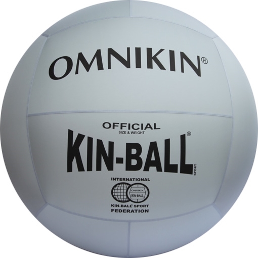 Weißer Kin-Ball von Omnikin mit offiziellem Logo und Schriftzug