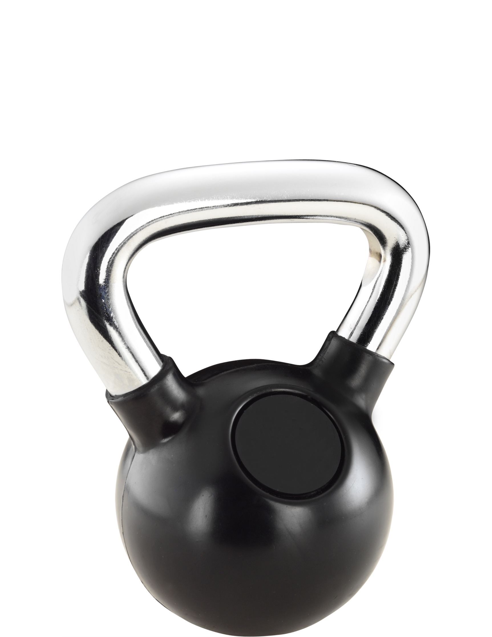 Kettlebell mit schwarzem Gewicht und silbernem Griff, geeignet für Fitnessübungen
