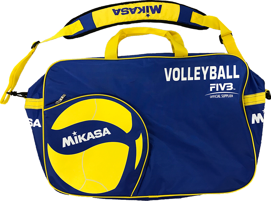 MIKASA Volleyballtasche in Blau-Gelb mit großem Volleyball-Motiv, Tragegriff und Schultergurt