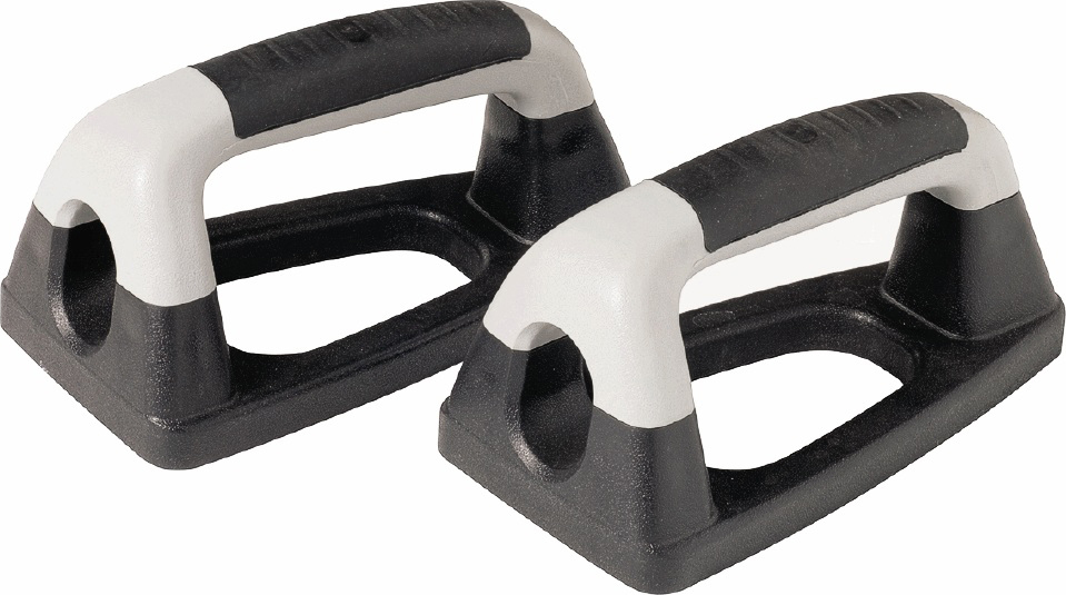 Zwei ergonomische Liegestützgriffe in schwarz-weiß für komfortables und sicheres Workout