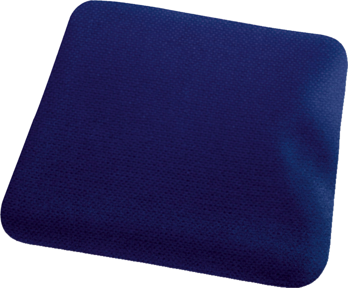 Quadratisches, blaues Sitzkissen aus Schaumstoff auf weißem Hintergrund