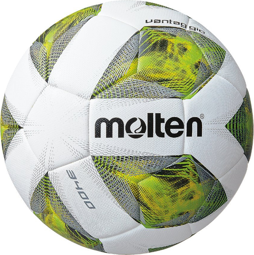 Grüner und weißer Molten Fußball mit grafischem Muster und Logo