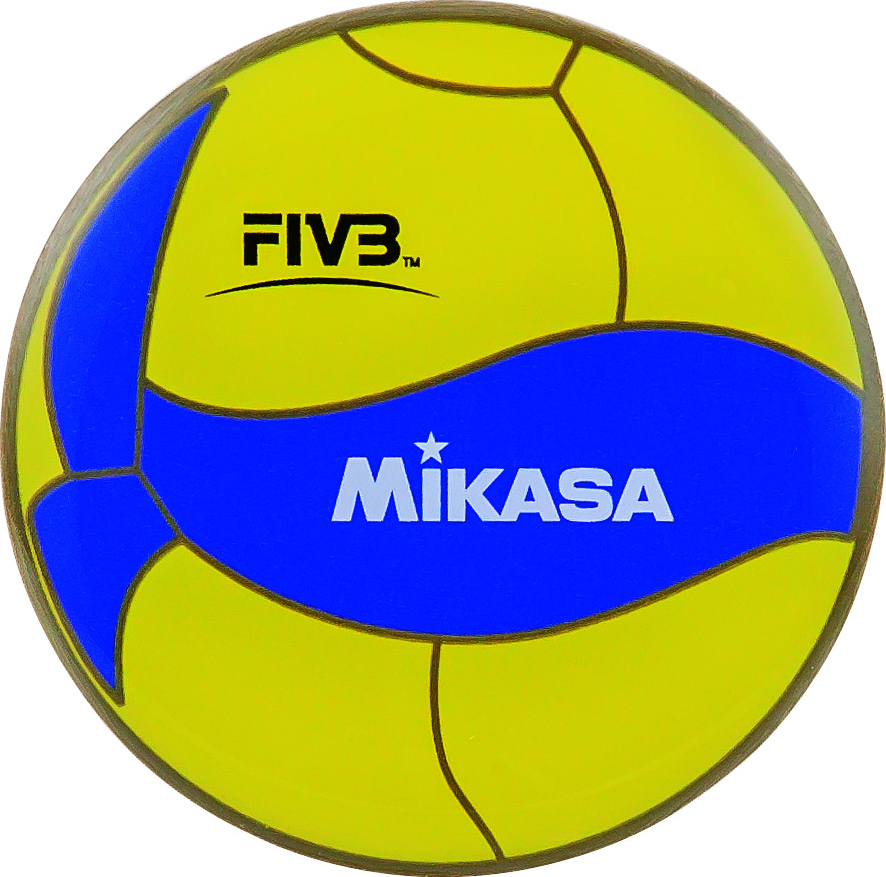 Gelb-blauer Mikasa Volleyball mit FIVB-Logo in Nahaufnahme