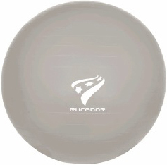 Grauer Gymnastikball von Rucanor mit Logo-Aufdruck, ideal für Fitness- und Balanceübungen