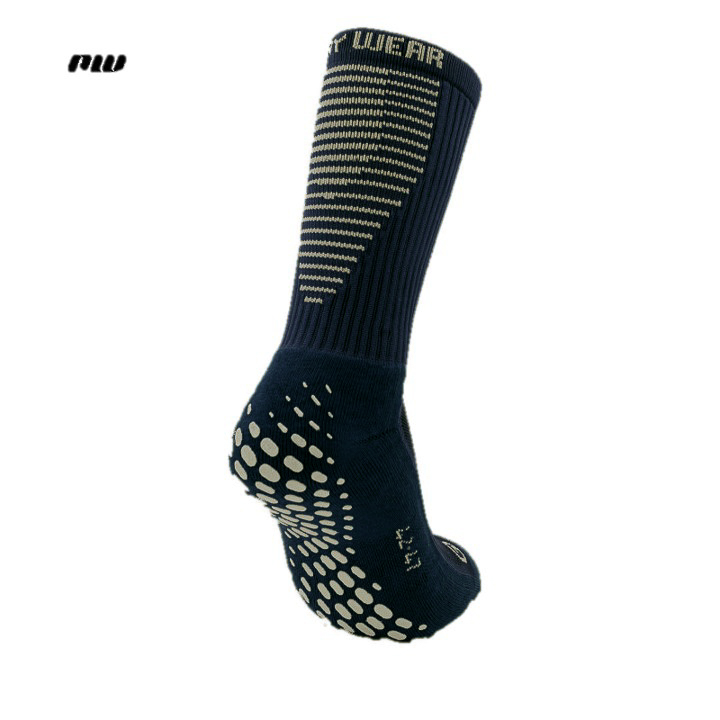 Chaussettes de sport bleu foncé avec picots antidérapants et motif à rayures moderne