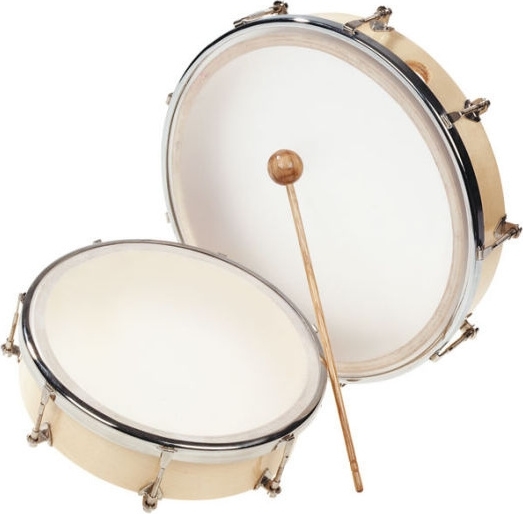 Zwei helle Tamburine mit Schlagstock, perfekt für Percussion-Enthusiasten