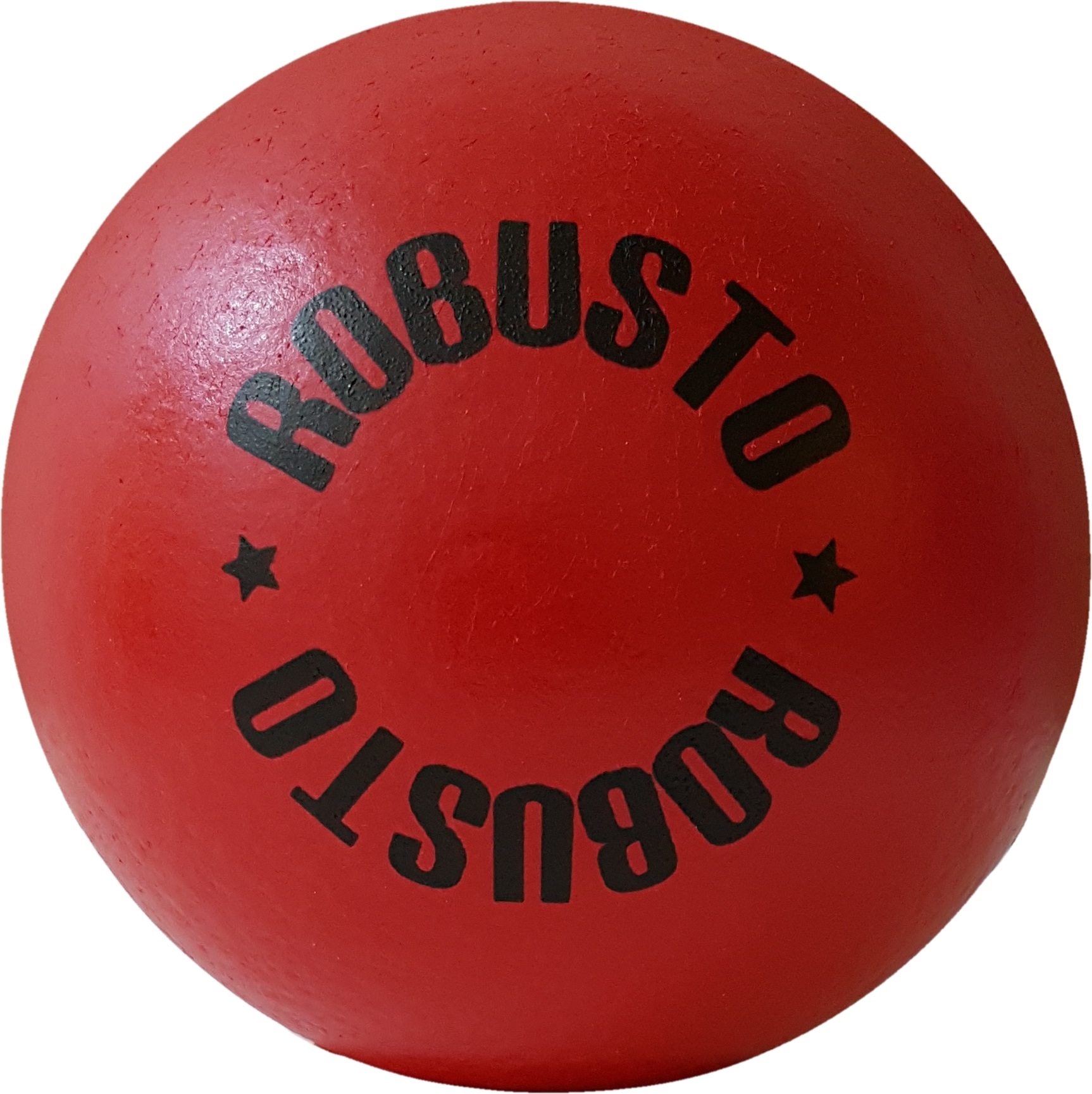 Ein roter Ball mit dem schwarzen Aufdruck 'ROBUSTO', ideal für Training oder Ballspiele.