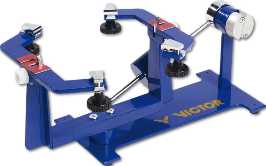 Blaue Tennissaiten-Spannmaschine von Victor mit verstellbaren Klemmen und robustem Design