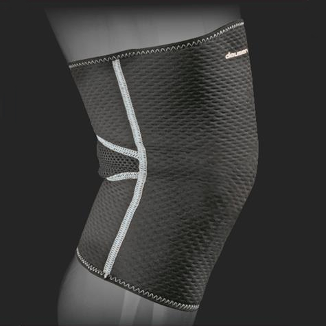 Schwarze Kompressions-Kniebandage mit weißen Nähten für Sport und Unterstützung