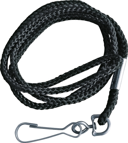 Geflochtene schwarze Schnur mit Metallhaken, ideal für vielseitige Befestigungsanwendungen