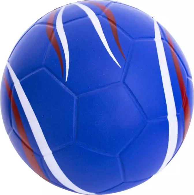 Nahaufnahme eines blauen Fußballs mit dynamischen weißen und roten Streifen