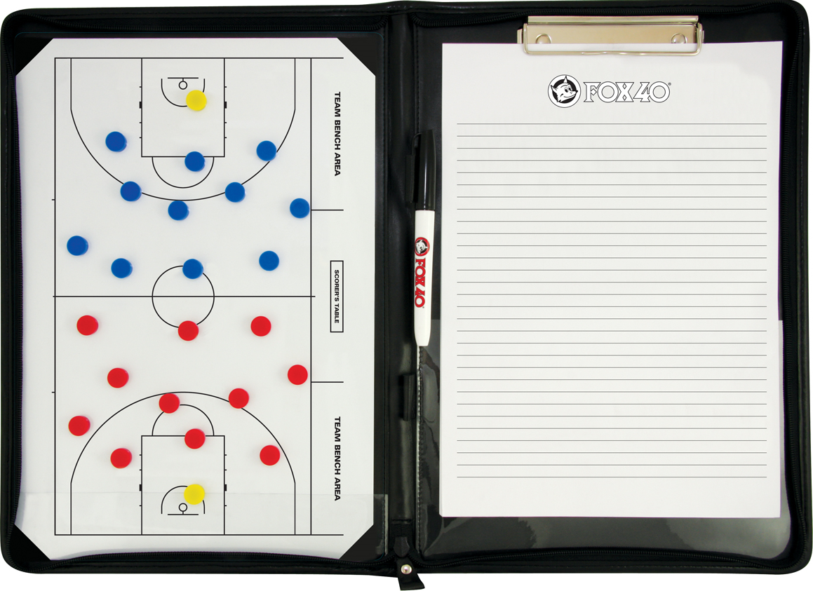 Basketball-Coachingmappe mit Spielfeld, Magneten und Notizblock