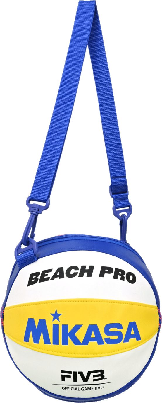 Runde Mikasa Beach Pro Volleyball Tasche in Ballform mit verstellbarem blauem Schultergurt und FIVB Official Game Ball Aufdruck