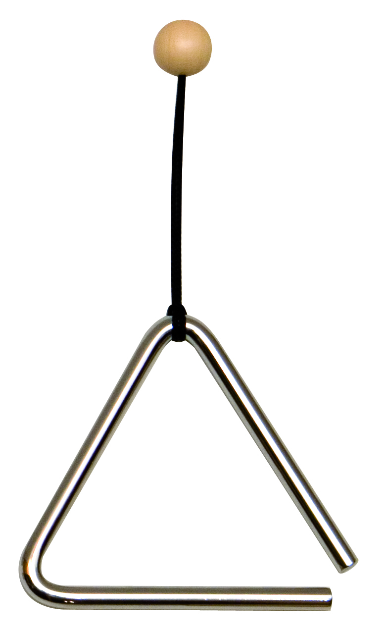 Metalltriangel mit schwarzer Kordel und Holzschlägel