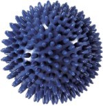 Ein blauer Massageball mit zahlreichen Noppen, ideal für Muskelentspannung und Massageanwendungen.