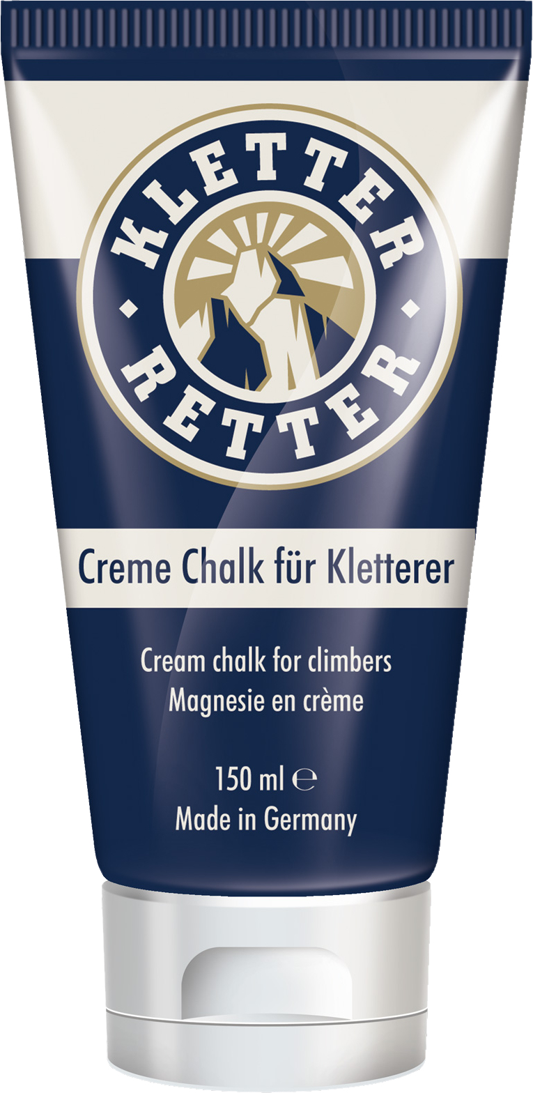 Abbildung einer Tube Kletterretter Creme Chalk, 150 ml, speziell für Kletterer hergestellt in Deutschland