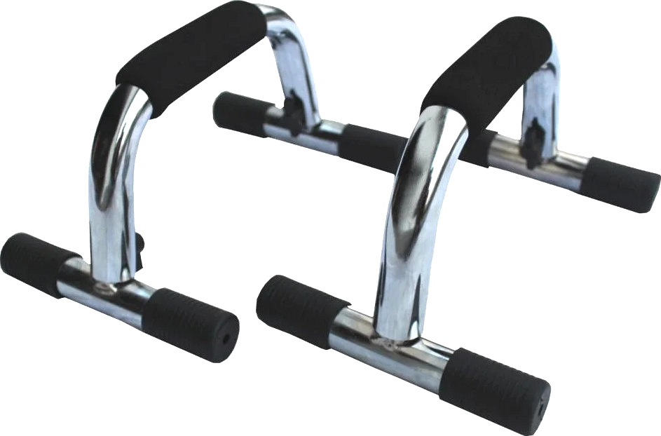 Zwei metallene Push-up Stangen mit rutschfesten Schaumstoff-Griffen für effektives Training