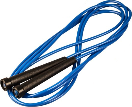 Blaues Springseil mit schwarzen Griffen, ideal für Fitness und Training