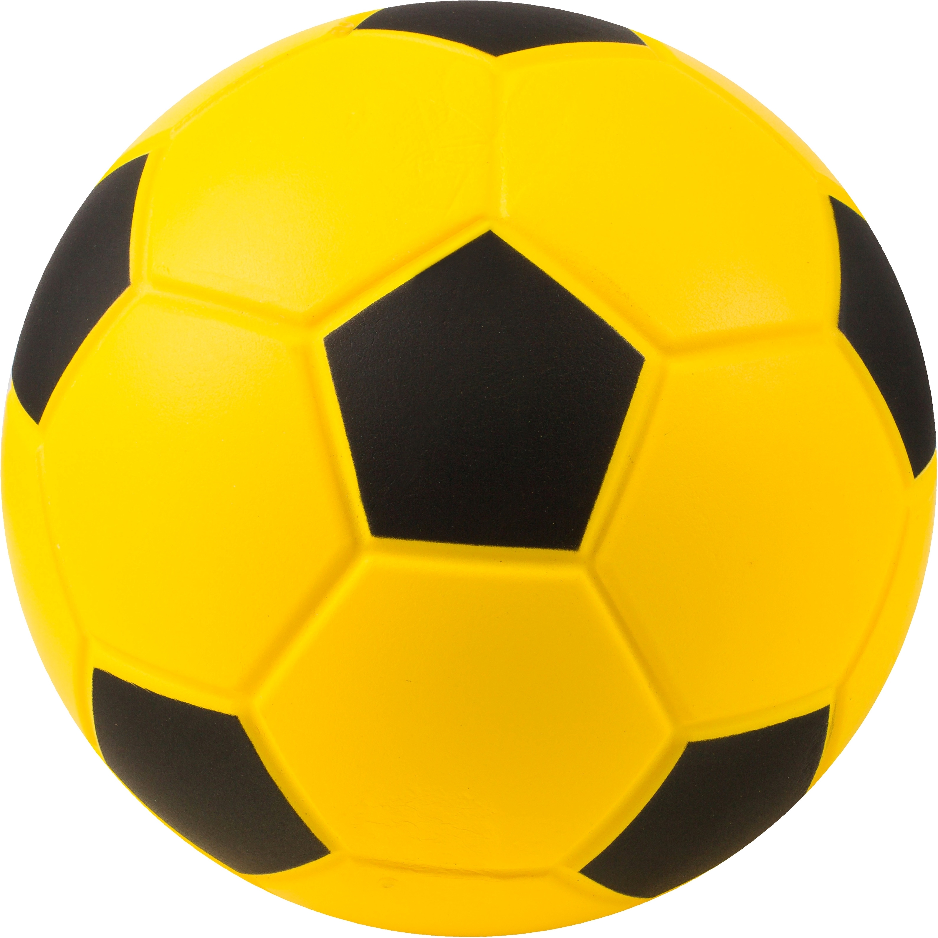 Leuchtend gelber Fußball mit schwarzen Fünfecken, ideal für Indoor-Spiele