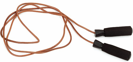 Ein braunes Springseil mit schwarzen Schaumstoffgriffen, ideal für Fitness und Ausdauertraining