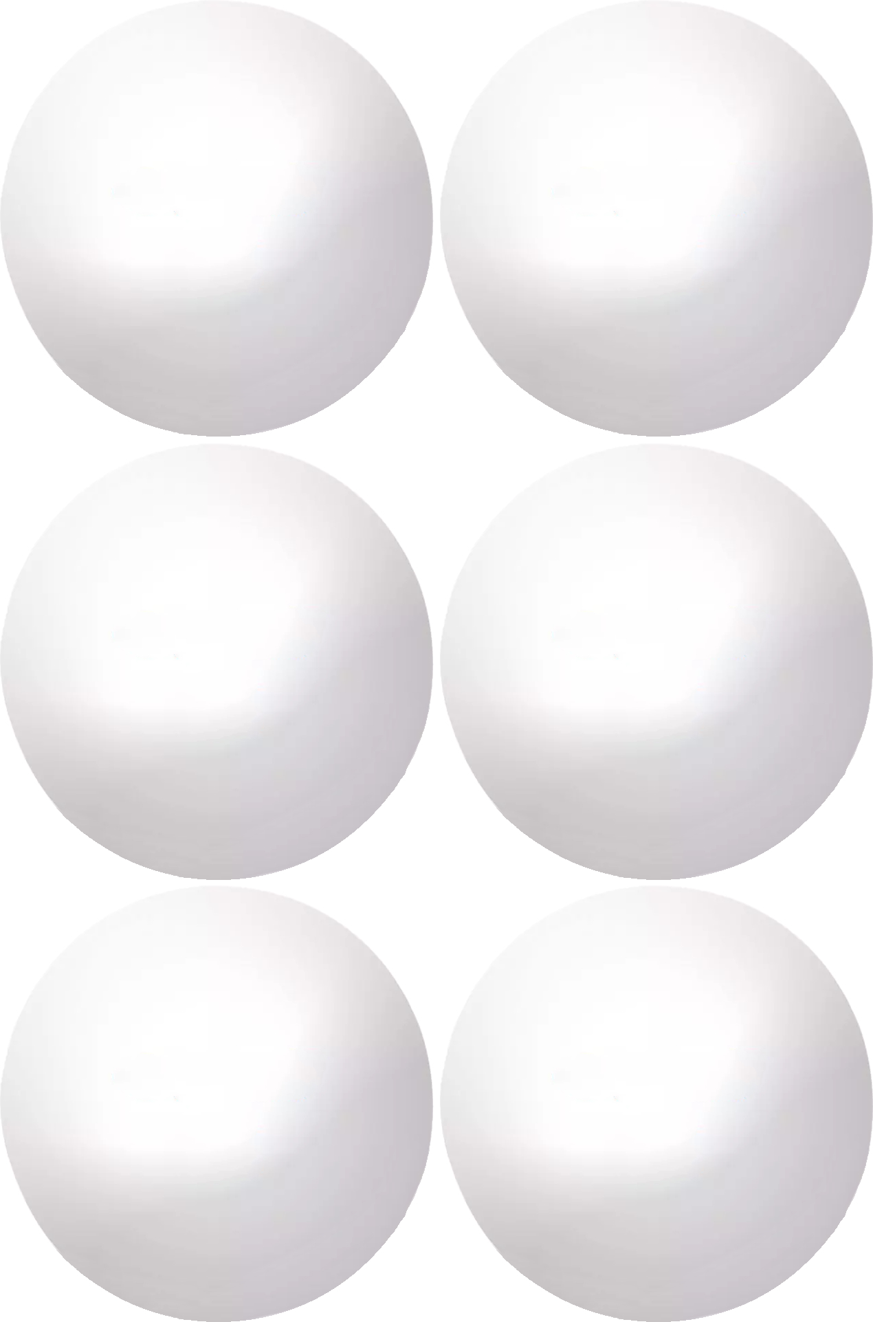 Six balles de ping-pong blanches disposées uniformément sur un fond blanc